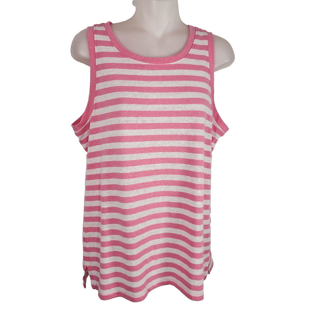 Talbots Womens Striped Tank Top Pink White Linen Blend Sleeveless Medium Beach